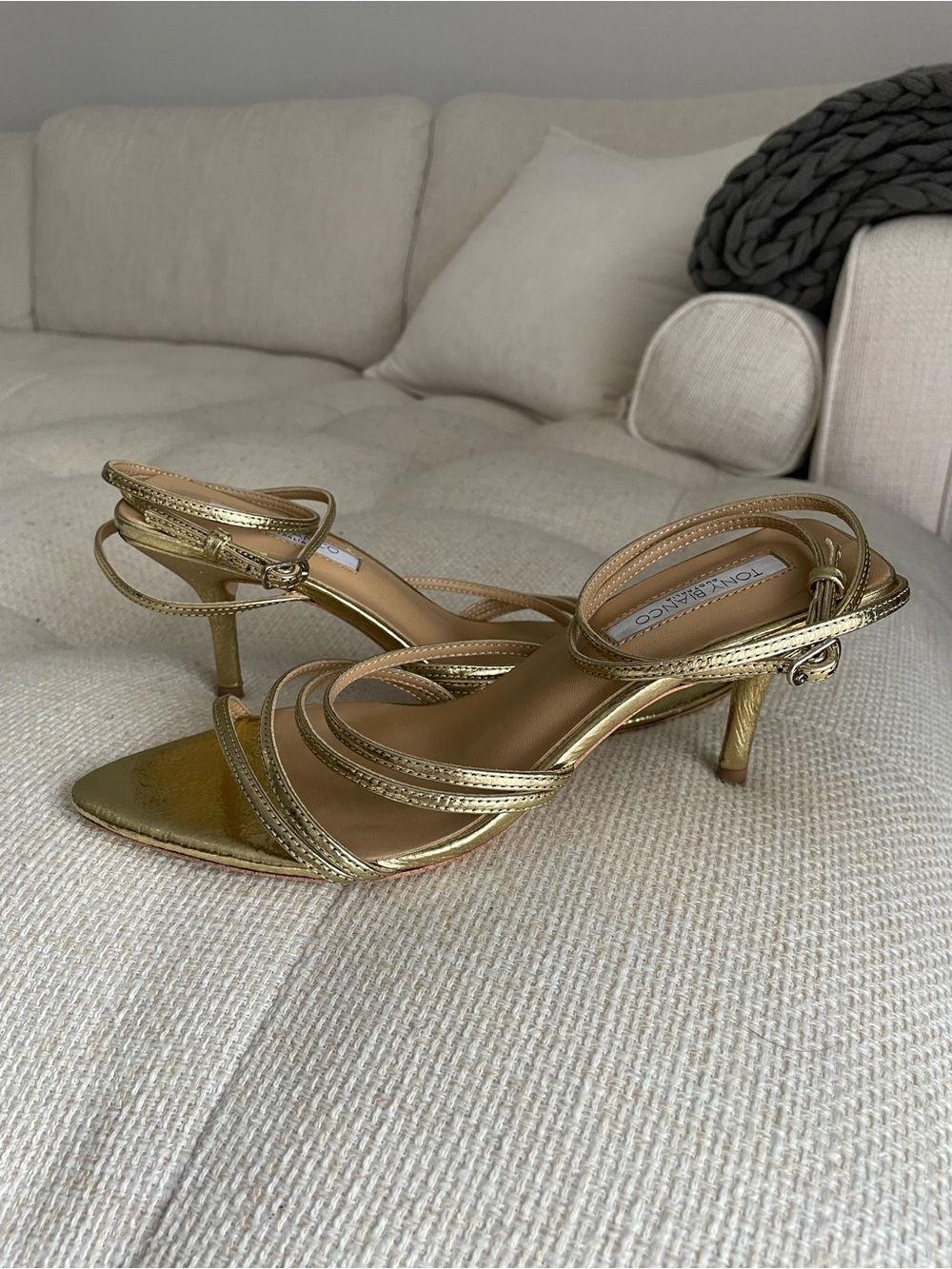 Tony Bianco Haiden Heel Gold Vintage Metal MSRP $190 *Small Imperfections*